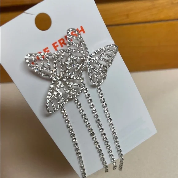Joe Fresh Silver Rhinestone Butterfly Drop Earrings - Picture 7 of 8
